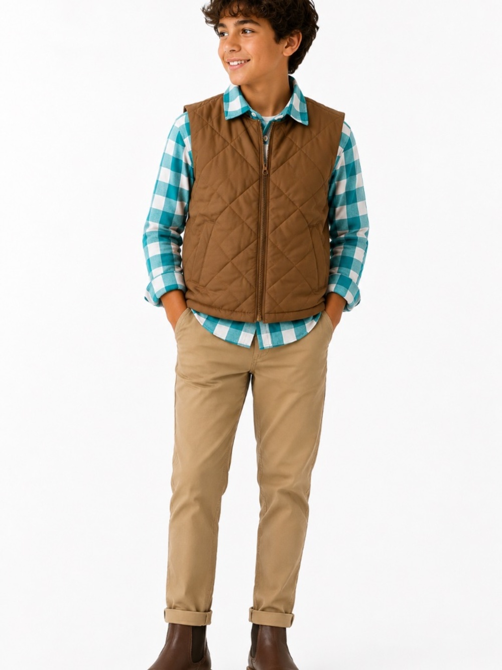 Old Navy Kids Quilted Puffer Vest Brown NWT Size L 10-12 Zip Front